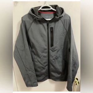 Flag & Anthem Hooded Full Zip Up Jacket Coat Gray Medium Midweight Top